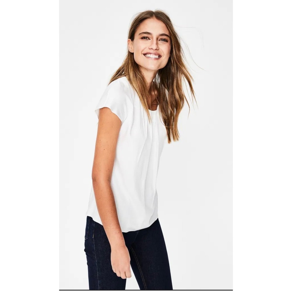 Boden Women Ravello White Silk Blend Elevated Basic Quiet Lux Blouse Top  US 4